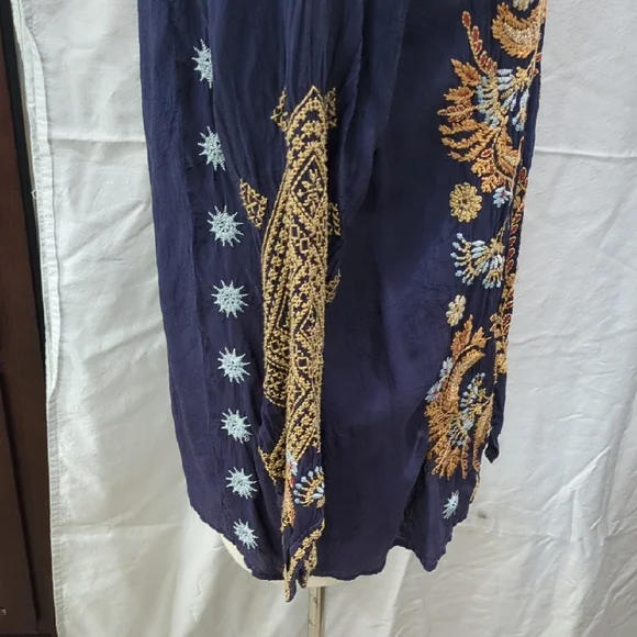 Johnny Was Embroidered Navy and Gold Open Front Jacket - Picture 8 of 13